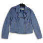 Womens Blue Long Sleeve Asymmetrical Full Zip Motorcycle Jacket Size Large image number 1