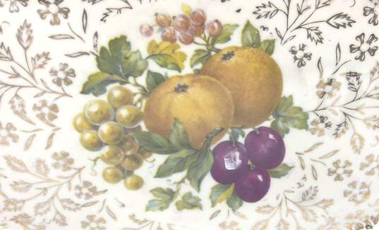 Warranted 22K Gold Oval Serving Tray- Vintage Made In USA Fruit Harvest Motif image number 2