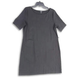 Womens Black Round Neck Short Sleeve Pullover Shift Dress Size 14P