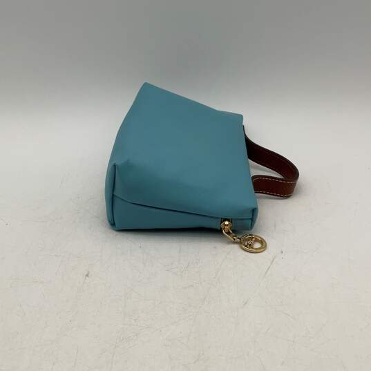 Longchamp Womens Blue Brown Outer Zipper Pocket Cosmetic Makeup Handbag Case image number 5