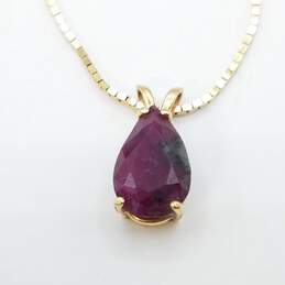 14K Gold 1.5ct Ruby Box Chain 15 1/2in Necklace 4.1g