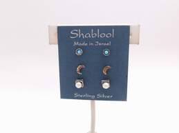 Shablool Israel 925 Sterling Silver Opal Moon Pearl Stud Earrings With Tags 5.8g