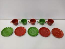 10PC Homer Laughlin Fiesta Orange & Green Saucer & Mug Bundle