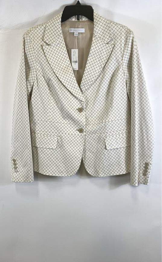 NWT New York & Company Womens Ivory Geometric Cotton Blend Blazer Jacket Size 16 image number 1