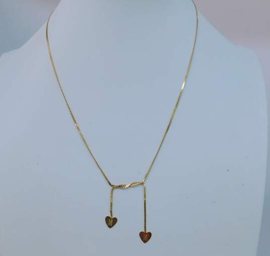 14K Yellow Gold Double Heart Serpentine Chain Necklace 3.0g image number 1