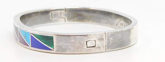 Taxco Mexico Artisan 925 Sterling Silver Faux Stone Inlay Bangle Bracelet 39.1g image number 4