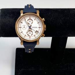 Designer Fossil ES3838 Boyfriend Blue Leather Strap Chronograph Wristwatch