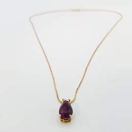 14K Gold 1.5ct Ruby Box Chain 15 1/2in Necklace 4.1g alternative image