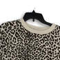 Womens Black Beige Cheetah Print Long Sleeve V-Neck Pullover Sweatshirt Size M image number 3