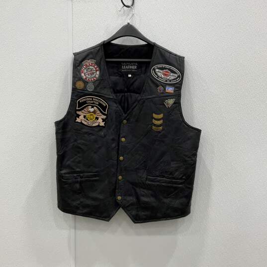 Harley Davidson Mens Black Genuine Leather Sleeveless Motorcycle Vest image number 1
