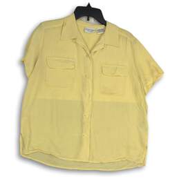 Jaclyn Smith Womens Yellow Spread Collar Short Sleeve Button-Up Shirt Size XL