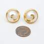 14K Gold White Blister Pearl Spiral Overlay Omega Clip Post Earrings 12.2g image number 6