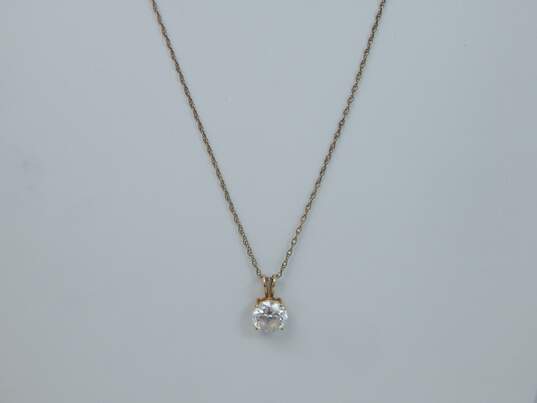 14K Yellow Gold Cubic Zirconia Round Solitaire Pendant Chain Necklace 2.1g image number 2