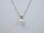 14K White Gold Pearl Solitaire Pendant Box Chain Necklace 1.5g image number 3
