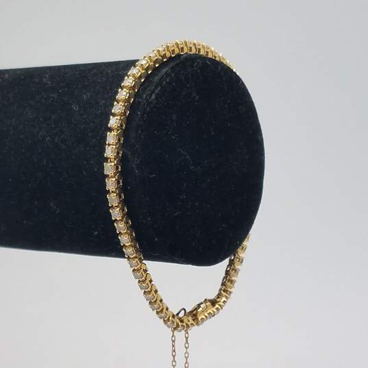 14k Gold Diamond Tennis Bracelet w/Safety Chain 9.7g image number 4