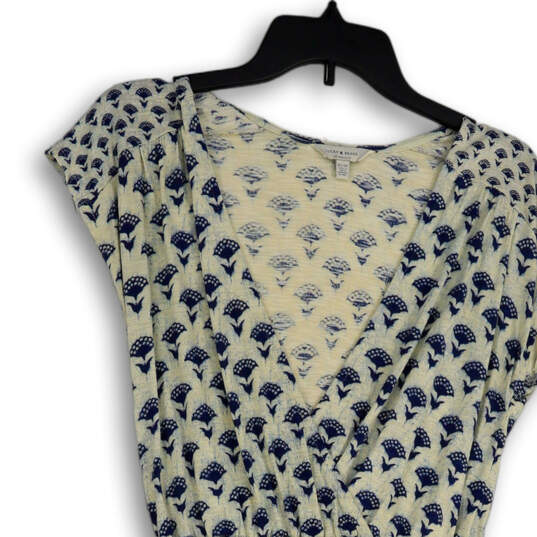 Womens Beige Blue Printed Drawstring Waist Sleeveless A-Line Dress Size XS image number 3
