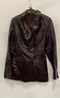 Hugo Boss Womens Brown Leather Long Sleeve Pockets Button Front Jacket Size XS image number 1