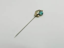 Signed JBE 925 Southwestern Turquoise Cabochon Stamped Feather & Granulated Stick Pin 3.4g alternative image
