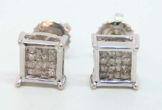 10K White Gold 0.08 CTTW Diamond Pave Square Stud Earrings 1.1g image number 1