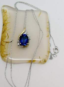 10K & 925 Sapphire Diamond Accent Pendant Necklace 2.0g alternative image