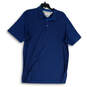 Mens Blue Striped Spread Collar Short Sleeve Side Slit Polo Shirt Size M image number 1