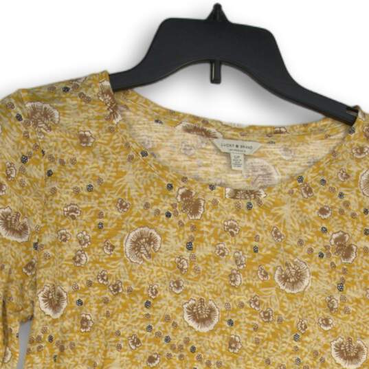 Lucky Brand Womens Yellow Brown Floral Long Sleeve Pullover Blouse Top Size S image number 3