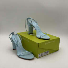 IOB Womens Kenzie Blue Leather Open Toe Block Ankle Strap Heels Size 10 M alternative image