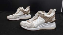 Women's White & Brown Michael Kors Muse  Logo Tennis Shoes Size 7.5