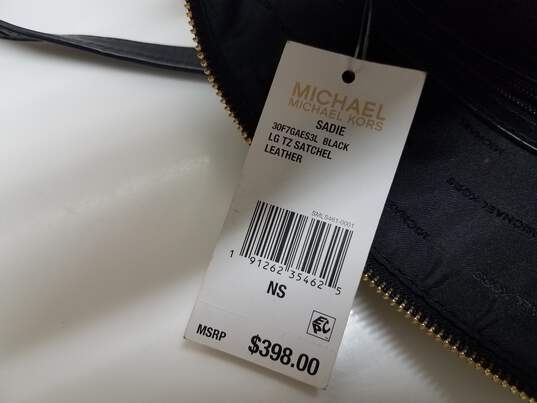 Buy the MICHAEL KORS Sadie Leather Satchel Black Leather Chain Lock  Crossbody Purse Bag | GoodwillFinds