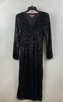 Betsey Johnson Womens Black Long Sleeve Split Hem Sequin A-Line Dress Size XS