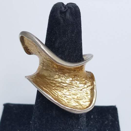 Sterling Silver Gold-tone Modernist Sculpted Size 6 Ring 12.9g image number 1