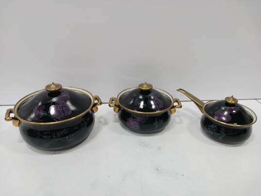 Set of 3 Mikasa Brass Handled Pots w/ Lids image number 1