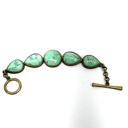 Designer Lucky Brand Gold-Tone Turquoise Green Gemstone Chain Bracelet alternative image
