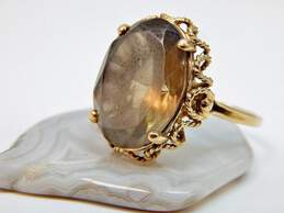 10K Yellow Gold Faceted Smoky Quartz Oval Ring For Repair 5.7g