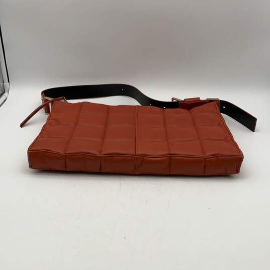 All Saints Womens Orange Leather Inner Pockets Adjustable Strap Shoulder Bag image number 3