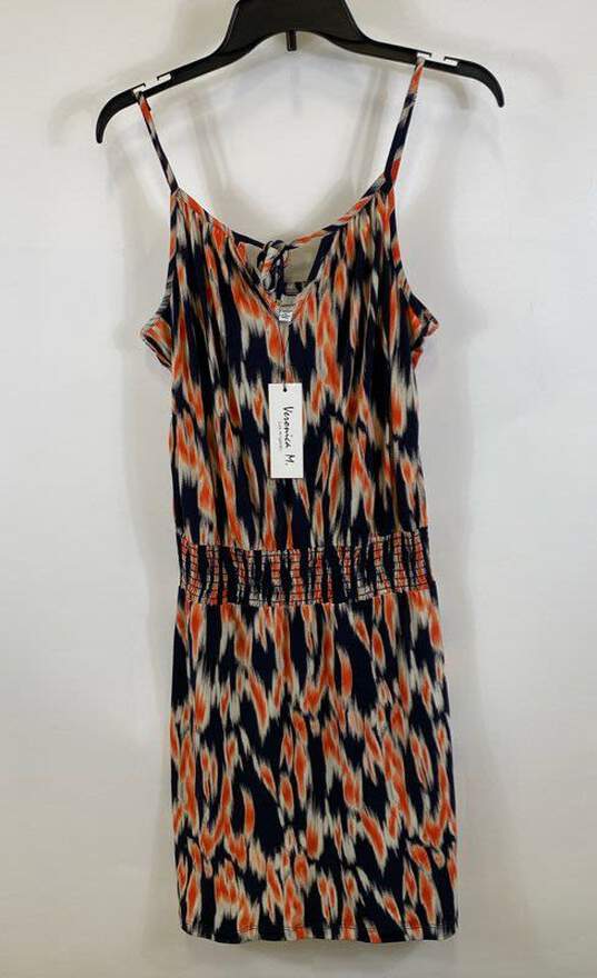 NWT Veronica M Womens Multicolor Tie Neck Spaghetti Strap Mini Dress Size Large image number 1