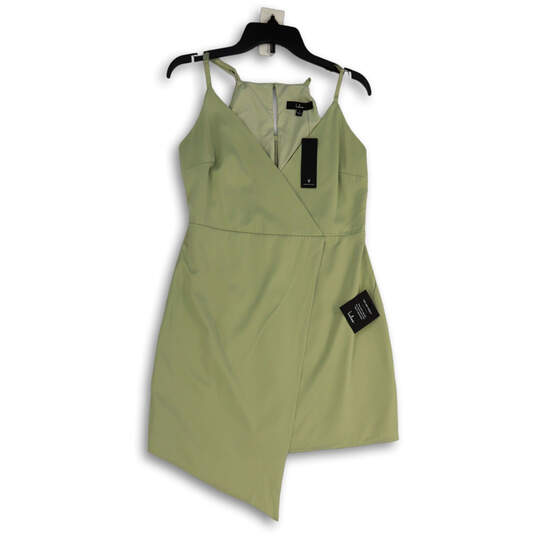 NWT Womens Green Sleeveless Asymmetrical Hem Back Zip Mini Dress Size L image number 1