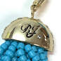 Designer Betsey Johnson Gold-Tone Turquoise Double Tassel Pendant Necklace image number 5