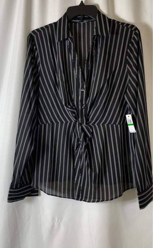 NWT Laundry By Shelli Segal Womens Black Marshmallow Striped Blouse Top Size L image number 1