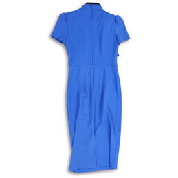 NWT Womens Blue Tie Neck Short Sleeve Back Zip Sheath Dress Size 0 alternative image