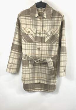 Elie Tahari omens Multicolor Plaid Long Sleeve Collared Belted Pea Coat Size XS
