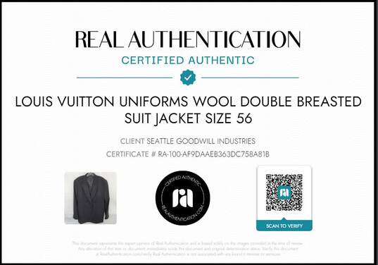 Louis Vuitton Uniforms Wool Double Breasted Suit Jacket Sz 56 AUTHENTICATED image number 5