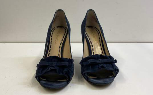 Enzo Angiolini Eamielee Blue Suede High Open Toe Heels sz 6.6 image number 2