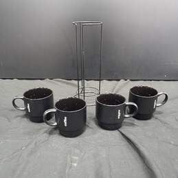 Set of 4 Black Coffee Mugs In Holder alternative image