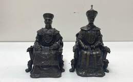 Vintage Cast Iron Seated Emperors 8in Tall Bookends Oriental Metal Figurines