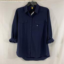 NWT Eddie Bauer Navy Women's Classic Fit Roll-Tab Sleeve Button-Up, Sz. M