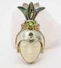 Sajen 925 Goddess Face Faceted Peridot & Abalone & Mother of Pearl Shell Granulated Crown Statement Pendant Brooch 21.5g image number 3