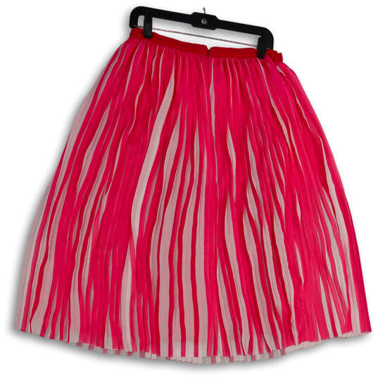 NWT Womens Pink White Stripe Pleated Back Zip A-Line Skirt Size 8 image number 2