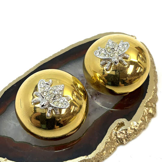 Designer Joan Rivers Two-Tone Bee Rhinestone Round Clip-On Stud Earrings image number 1