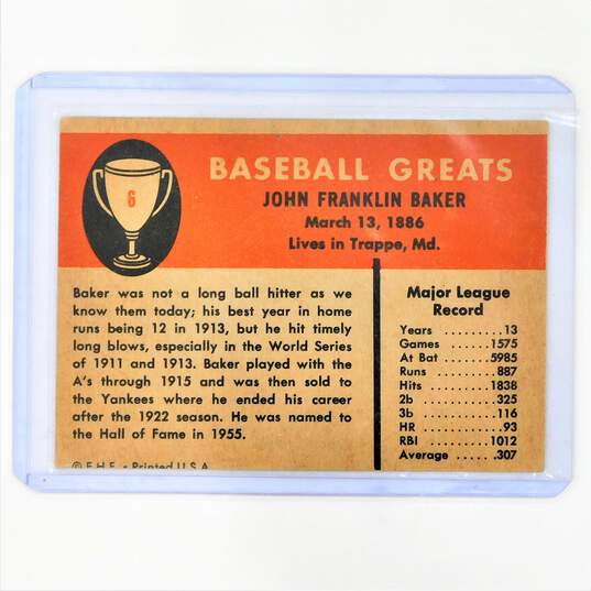1961 HOF Home Run Baker Fleer Baseball Greats #6 A's Yankees image number 2